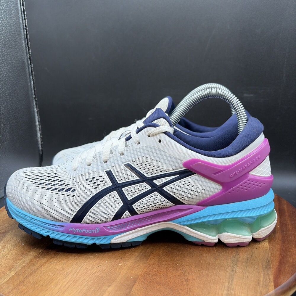 Asics Gel-Kayano 26 Women’s Size 8 Running Shoes White Purple Blue Sneakers